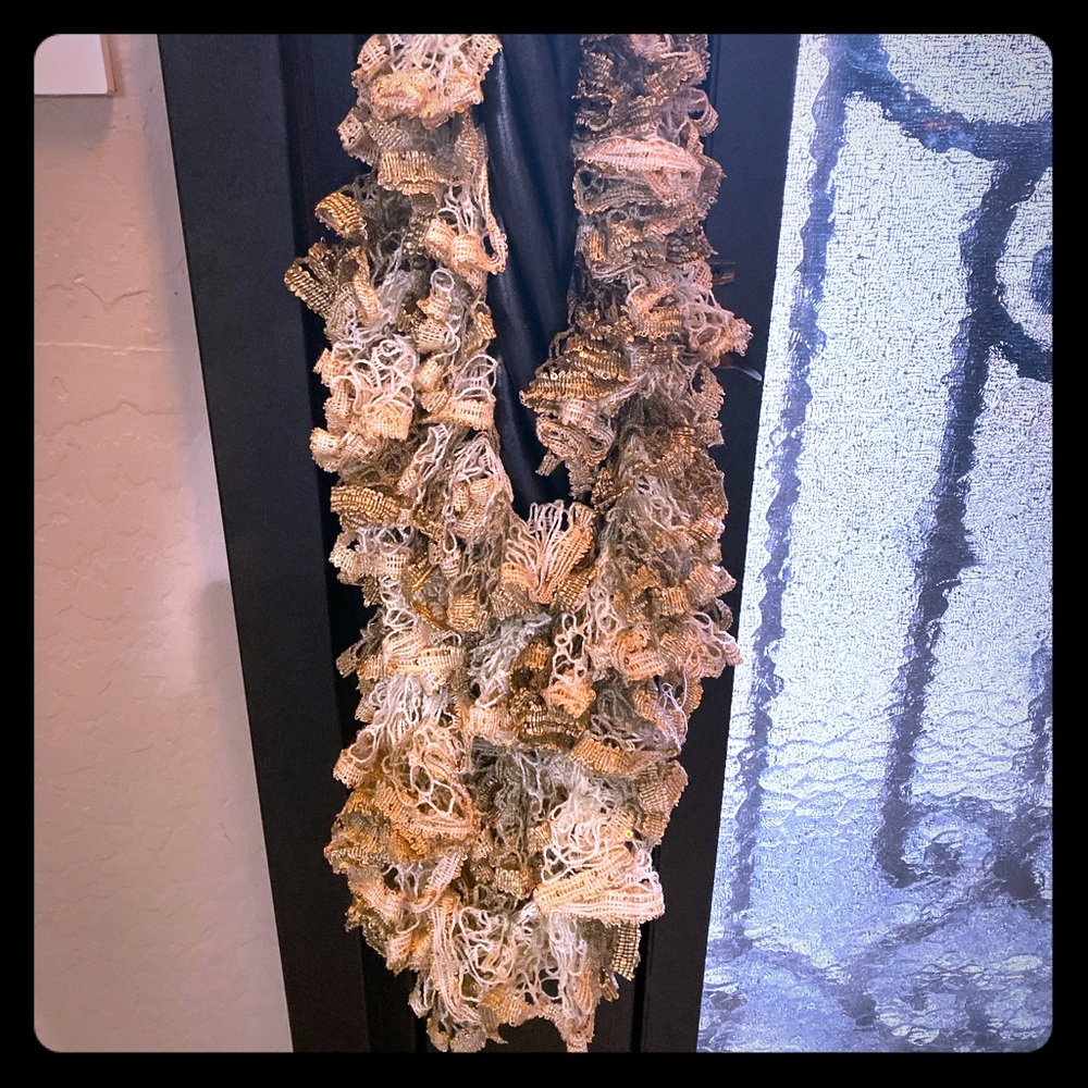 Hand knitted scarf Gold/Blingee hues